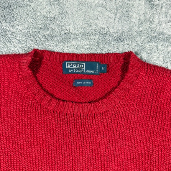 Vintage Polo Ralph Lauren Red Knit Crew Neck Sweater Blue Pony Size M Size M - Picture 3 of 6